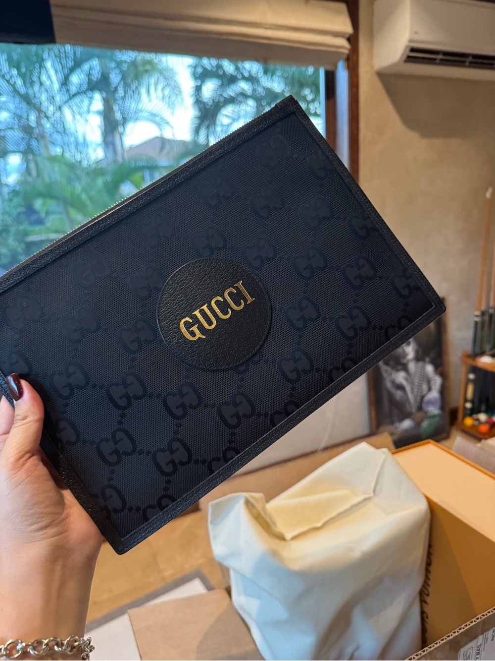 Gucci Black GG Canvas Document Folio with Gold Logo
